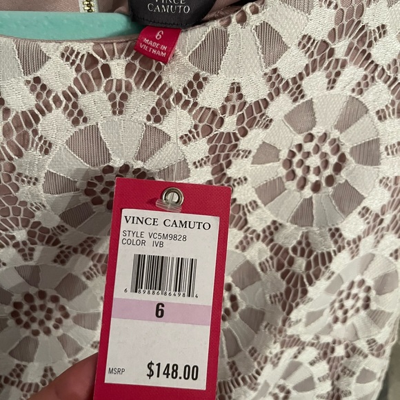 Vince Camuto Nude Dress with White Lace Overlay - Picture 3 of 5